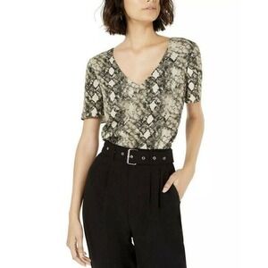 Leyden Womens Green Snake Print V-Neck Shirt Pullover Top Blouse XS NWT